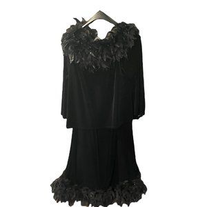 Vintage Onyx Nite Formal 2 Piece Black Velvet and Feather Set 1X